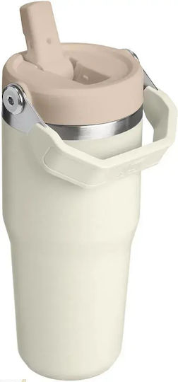Stanley Iceflo Flip Straw Thermos Bottle BPA Free 410ml Cream with Straw