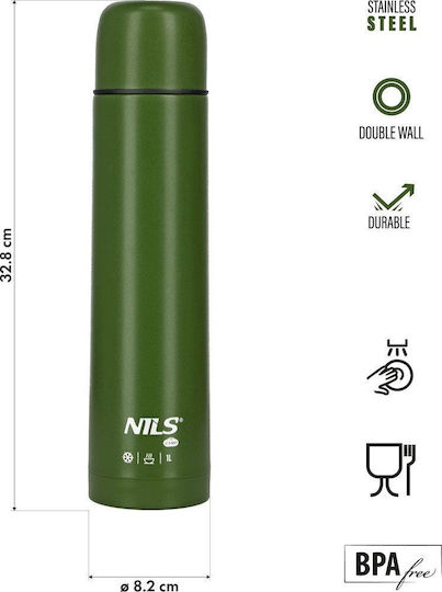 Nils Stainless Steel BPA Free Thermos Cup 1lt Green