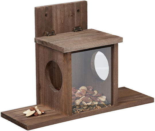 Relaxdays 10047752 Hrănitoare Pentru Veverițe Din Lemn De Pin, Cu 2 Intrări, Acoperiș Rabatabil, Fereastră Din Plastic, Maro, 24 X 35 X 13 Cm