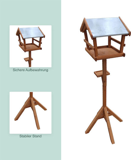 Hrănitoare pentru Păsări Relaxdays 10052238_57 cu Suport din Lemn de Brad, Acoperiș din Metal Rezistent la Intemperii, Culoare Naturală, 121 X 36 X 30 Cm