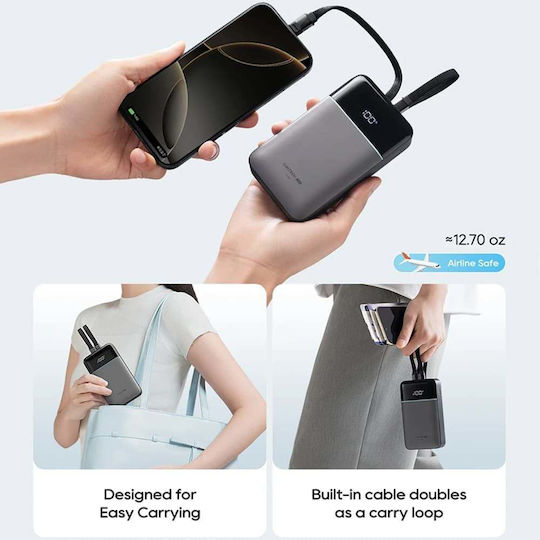 Cuktech LPB200NL Външна батерия 20000mAh 40W с USB-A порт и USB-C порт Сива