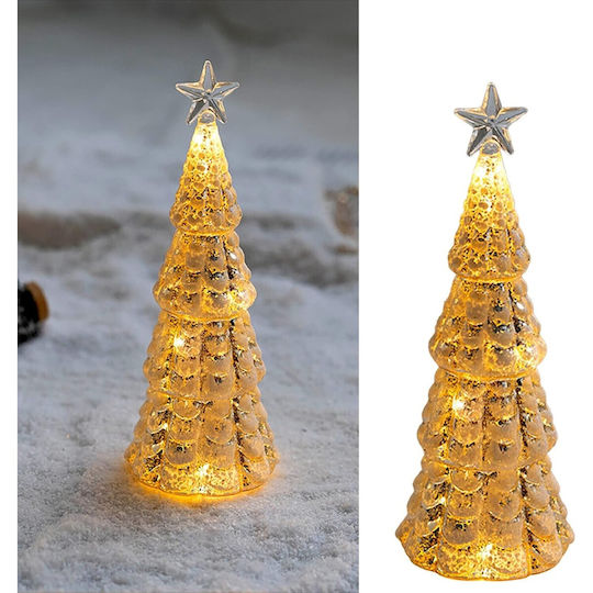 Brad Decorativ de Crăciun din Sticlă, cu Lumină LED, 24 cm, Auriu
