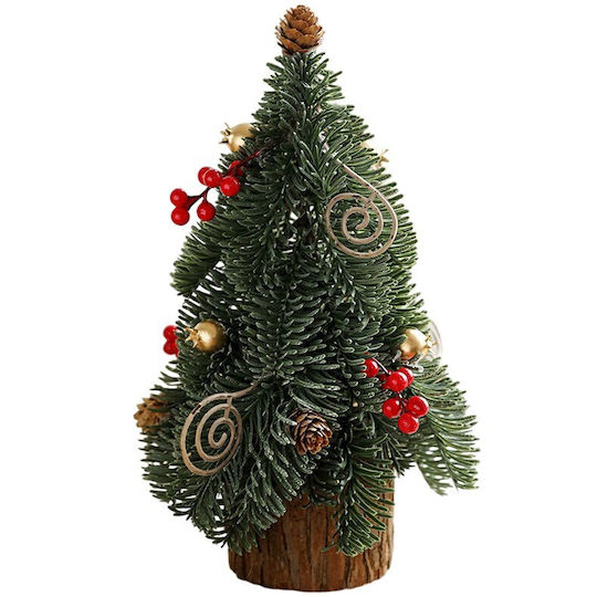 Brad Decorativ de Crăciun din Plastic, 30 cm, Decorat, Verde