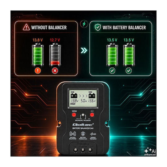 Qoltec Voltage Balancer 24 V Batteries 2 × 12 V 5 A Agm Gel Lifepo4 Lcd Screen