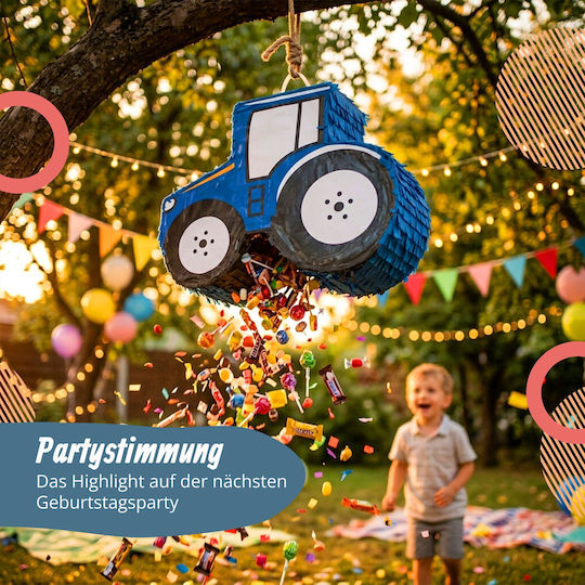 Relaxdays Tractor Piñata Set Mask Stick White Blue Black