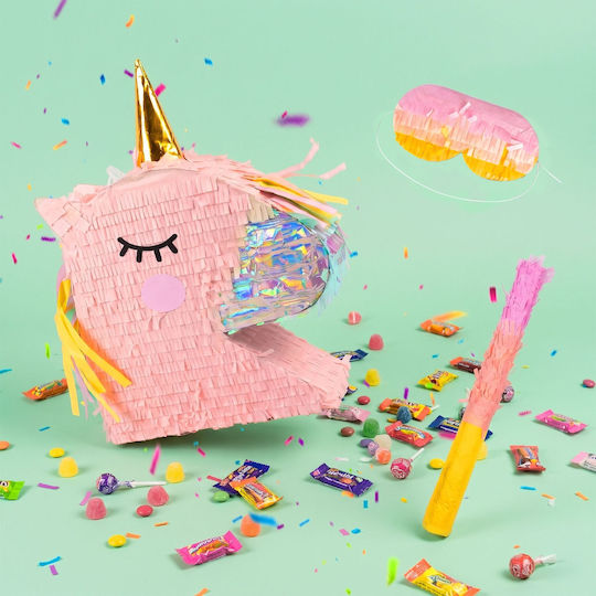 Relaxdays Unicorn Piñata Set Mask Stick Rose Gold 40 X 60 Cm