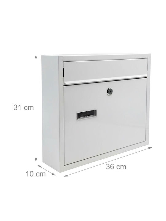 Relaxdays Cutie Poștală de Exterior din Metal, de Culoare Albă, 36x10x31 cm