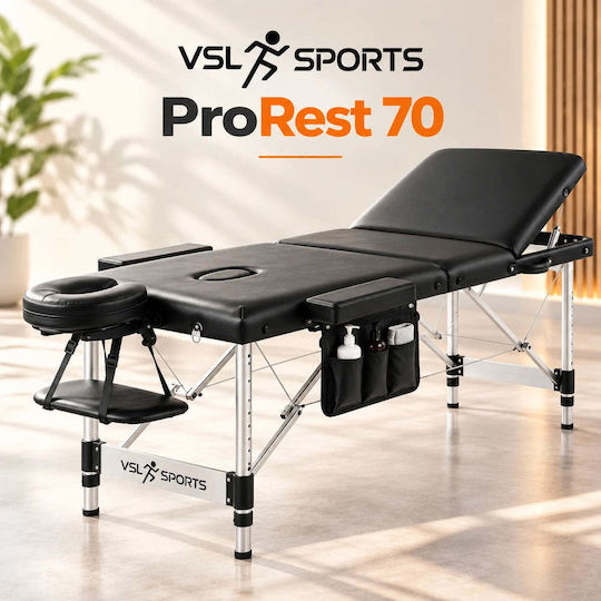 VSL Sports ProRest Pat de Fizioterapie Portabil/Pliabil Negru din Aluminiu 185x70cm