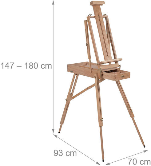 Relaxdays 10054096 Sevalet 2-în-1 cu Suport, Cutie și Sertar din Lemn de Fag, Natural, Înălțime Reglabilă 147–180 Cm, Suport 68–106 Cm, Masă