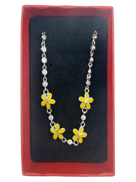 Brățară pentru Copii Din Argint 925 Jolie Model Cu Floare Din Email Galben și Pietre de Zircon Lungime 21 Cm 4,6 G Argint Brățară pentru Copii Din Argint 925 Jolie Model Cu Floare Din Email Galben și Pietre de Zircon Lungime 21 Cm 4,6 G Argint