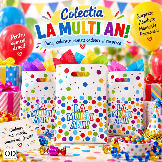 Pungă de Plastic pentru Cadou Multicoloră 16.5x25cm 10 Bucăți