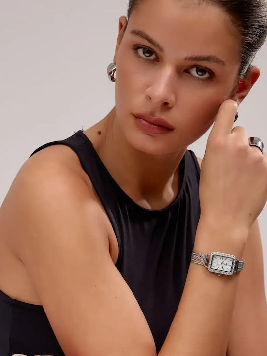 GG Luxe Ceas de Damă 22 mm cu Baterie și Brățară din Oțel Argintiu GG Luxe Ceas de Damă 22 mm cu Baterie și Brățară din Oțel Argintiu