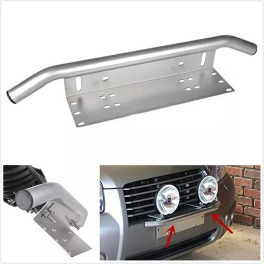 Suport de Aluminiu pentru Plăcuța de Înmatriculare, Bară de Protecție Frontală, Lumini Auxiliare pentru Vehicule Off-Road, Culoare Argintie
