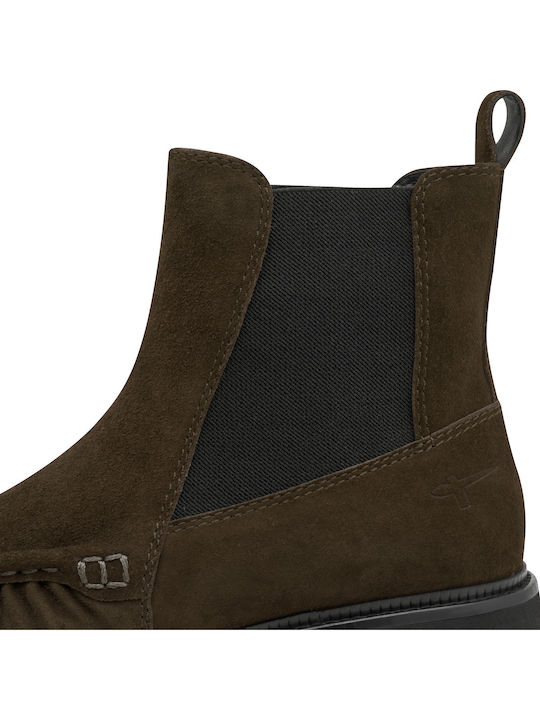 Khakifarbene Damen-Lederstiefeletten