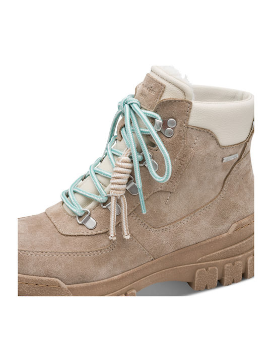 Beige Leder Damen Stiefeletten