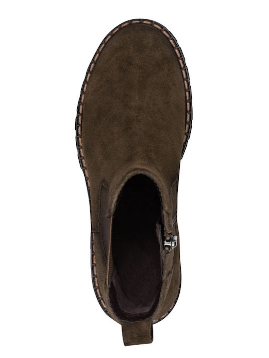 Grüne Damen-Lederstiefeletten