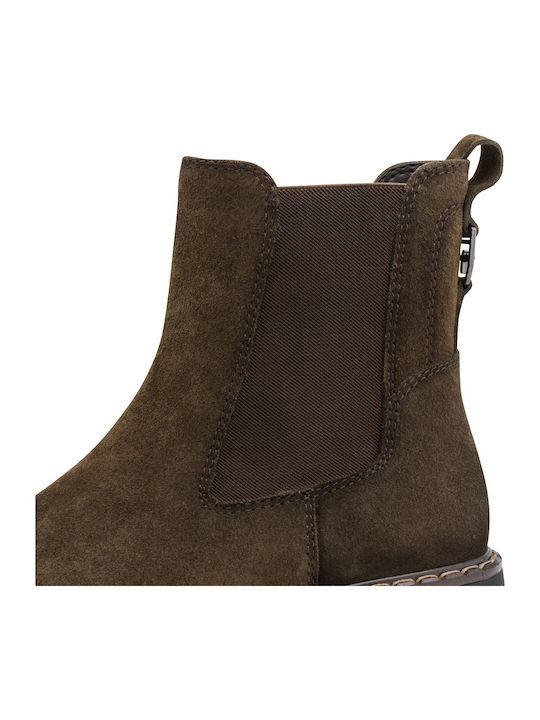 Grüne Damen-Lederstiefeletten