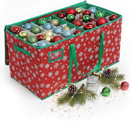 Relaxdays Christmas Ornament Storage Box 10052272_469 128-piece Capacity Adjustable Dividers 4 6 8 Cm Ornaments Red Green 33 X 66 X 33 Cm
