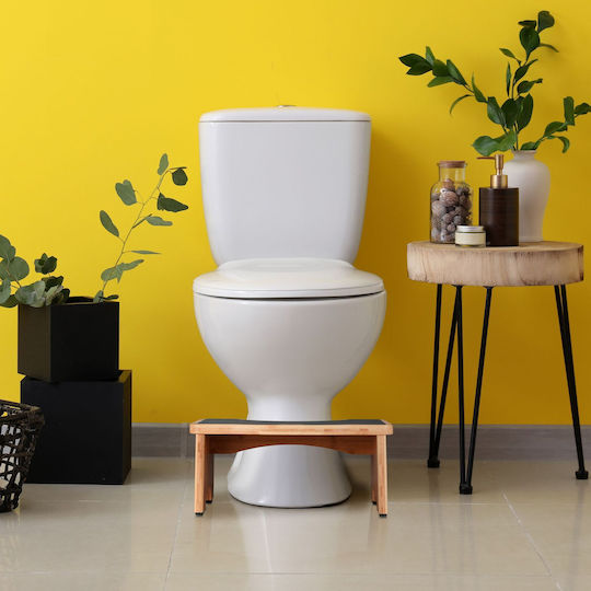 Relaxdays Taburet WC din Bambus, Natural, Negru, 18,5 x 44,5 x 26 cm