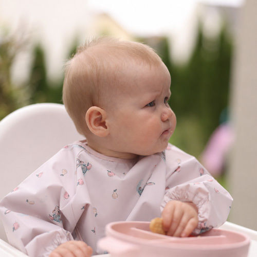 Babyono Bunny Waterproof Fabric Bib with Hook and Loop Fastener, Pocket & Sleeves for 6 Months+