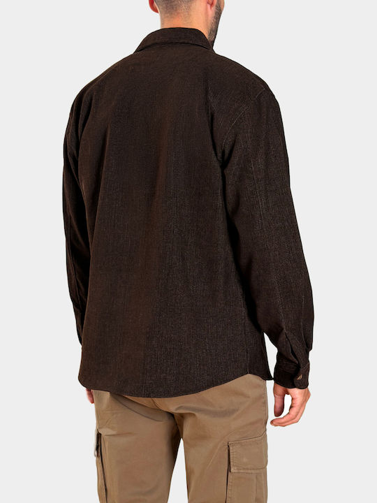 Фланелено Overshirt с Дълъг Ръкав, Стандартна Кройка, Кафяво