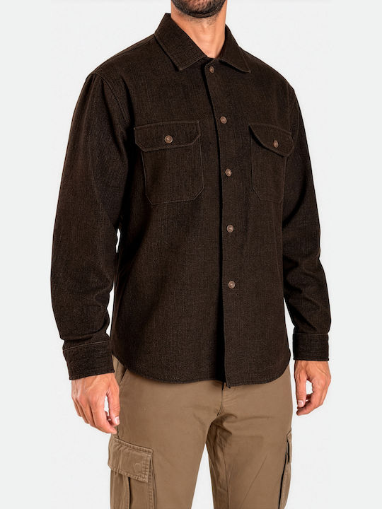Фланелено Overshirt с Дълъг Ръкав, Стандартна Кройка, Кафяво