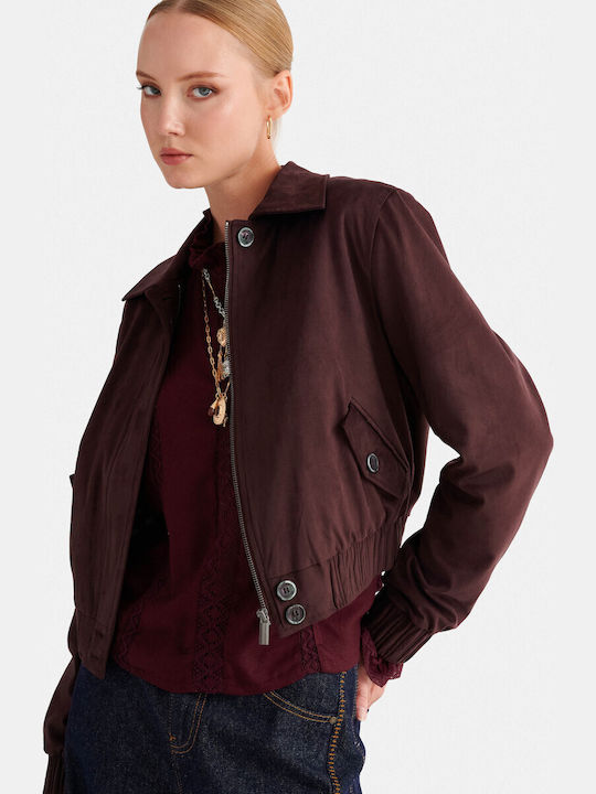 Short Suede Women's Winter Jacket Purple