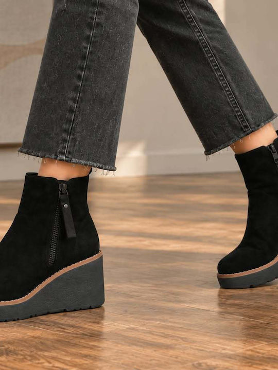 Suede Γυναικεία Μποτάκια με Πλατφόρμα Μαύρα