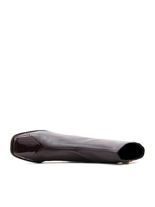 Bordeauxfarbene Damen-Lederstiefeletten