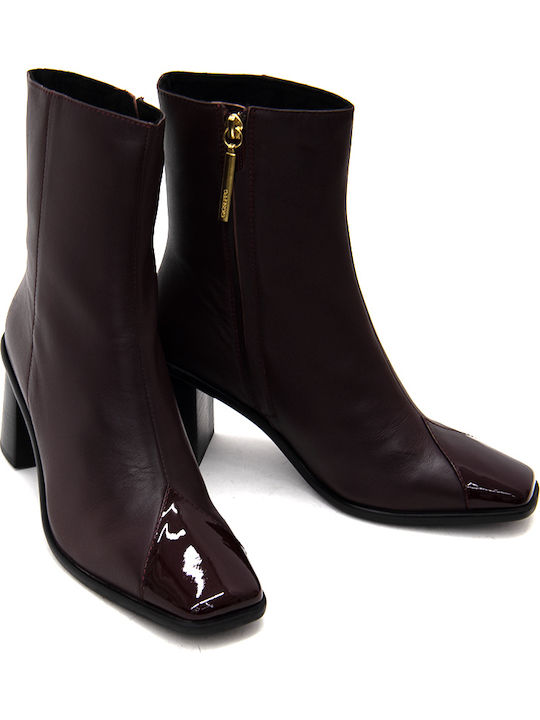 Bordeauxfarbene Damen-Lederstiefeletten