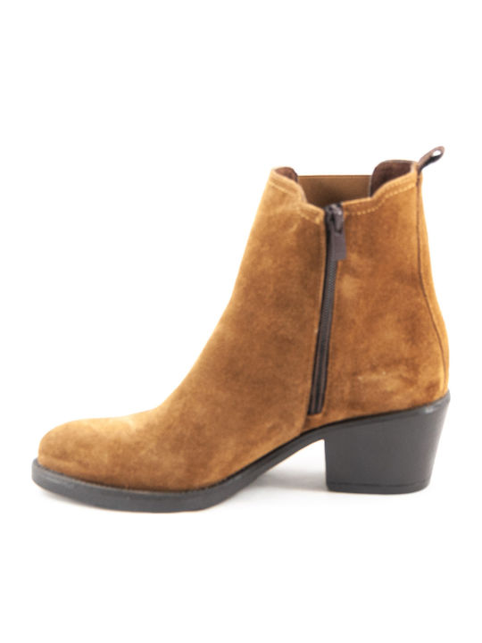 Damen Lederstiefeletten im Cowboy-Stil mit Mittelhohem Absatz in Tabakbraun