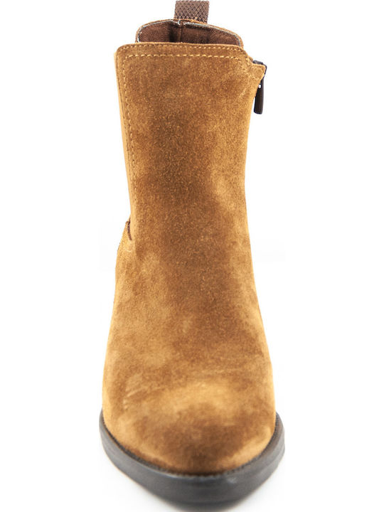 Damen Lederstiefeletten im Cowboy-Stil mit Mittelhohem Absatz in Tabakbraun
