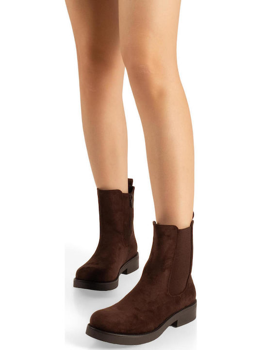 Braune Chelsea-Stiefeletten aus Wildleder für Damen