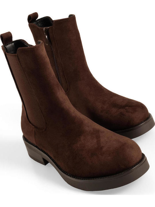 Braune Chelsea-Stiefeletten aus Wildleder für Damen