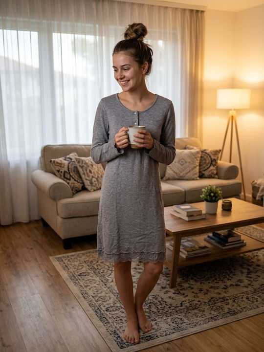 Relax Anatomic Winter-Nachthemd für Damen Grau Relax Anatomic Winter-Nachthemd für Damen Grau