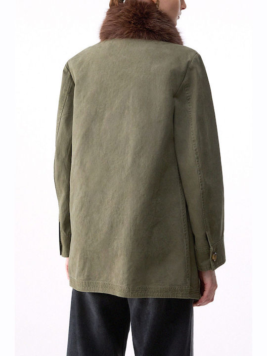 Damen-Parka für den Winter in Olivbraun