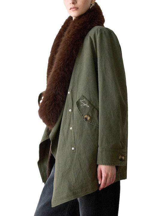 Damen-Parka für den Winter in Olivbraun