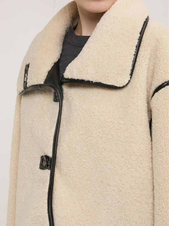 Eleh Beige Damen-Bikerjacke aus Leder