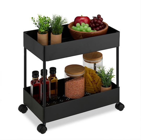 Relaxdays Cărucior de bucătărie din plastic cu 2 rafturi, negru, 38x21.5x39.5cm Relaxdays Cărucior de bucătărie din plastic cu 2 rafturi, negru, 38x21.5x39.5cm