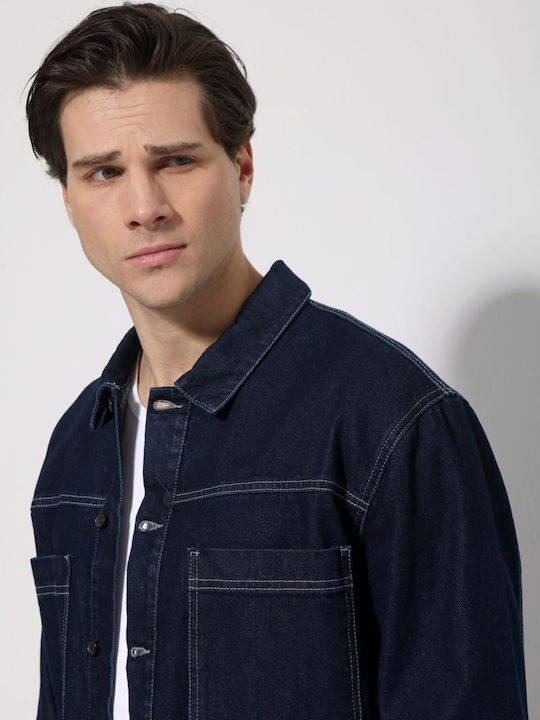 Long Sleeve Denim Shirt in Regular Fit Dark Blue