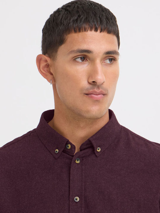 Long-Sleeve Cotton Shirt in Regular Fit Burgundy