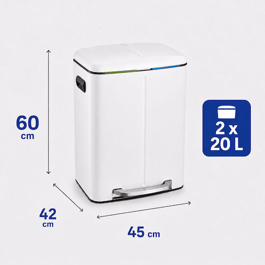 Relaxdays Coș de Reciclare din Oțel Inoxidabil cu Pedală 20 l Gri