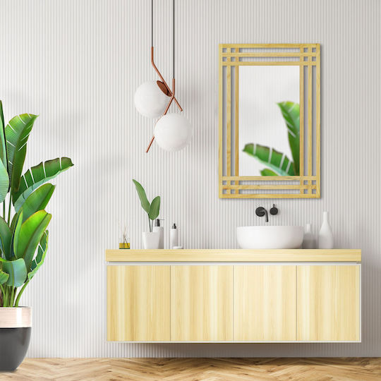 Relaxdays Стенно Огледало със Златиста Дървена Рамка 80x60 см
