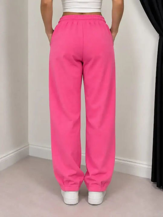 Damenhose mit hohem Bund aus Rippstoff mit Gummizug in lockerer Passform Rosa