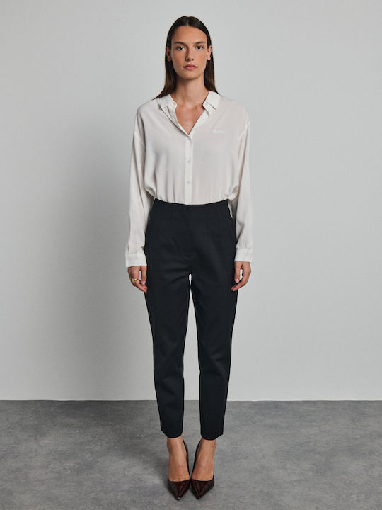 Women's High-Rise Fabric Trousers in a Slim Fit Black