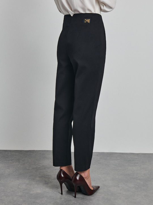 Women's High-Rise Fabric Trousers in a Slim Fit Black