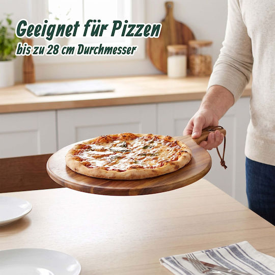 Relaxdays Platou de Servire pentru Pizza cu Mâner din Lemn 28x28 cm