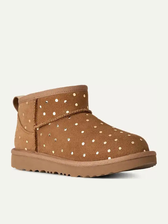 UGG Classic Ultra Mini Wildleder-Kinderstiefel mit Lichtern Braun