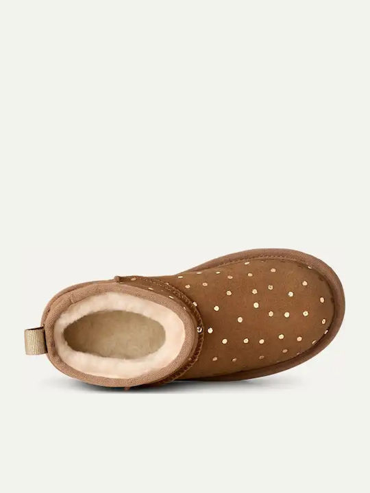 Classic Ultra Mini din Piele întoarsă Ghete pentru Copii cu Luminițe Maro