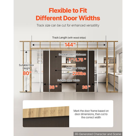 Vevor Sliding Door Mechanism 182.88 cm Brown
